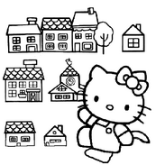 coloriage Hello kitty se promene en ville